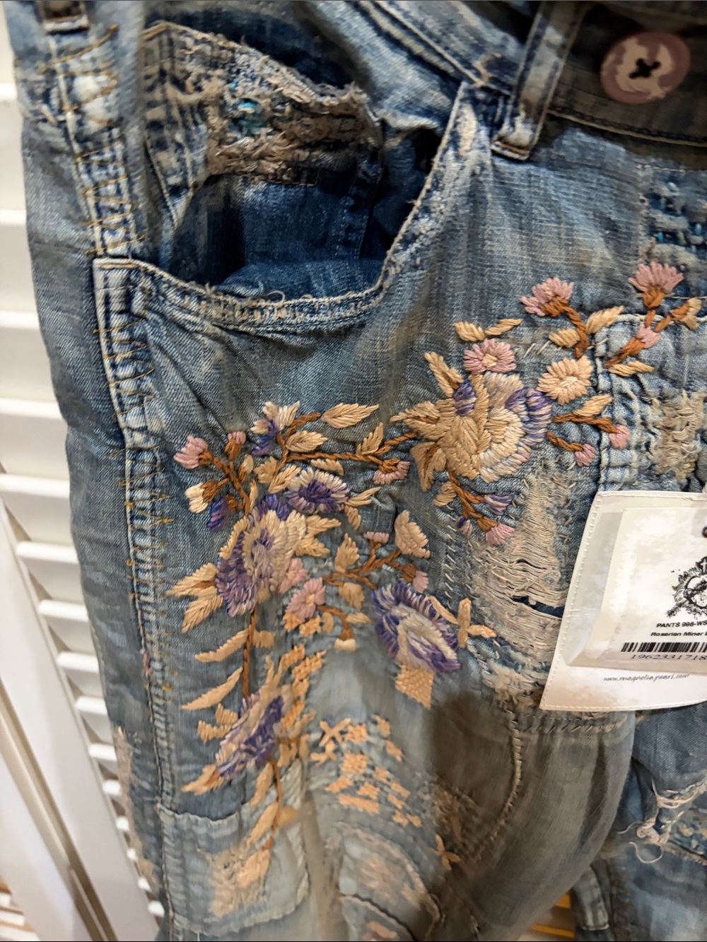 Magnolia Pearl Women's Embroidered Distressed Rosarian Miners Denim - Picture 7 of 7
